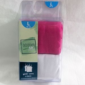 Girls 2 Pack Camisoles, Hot Pink & White, Premium Cotton Blend, Size L(10-12)